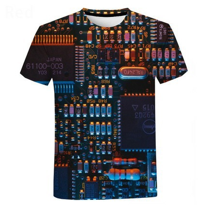  3D Printing Electronic Chip Men's T-shirt Summer Creative Breathable Fitness Street Oversized T-shirt
