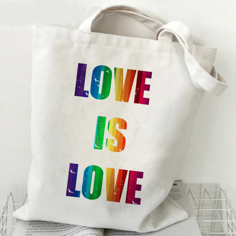 Advertisement LGBT rainbow love Prints Custom Promotional Shopping Bag Tote Canvas Bag