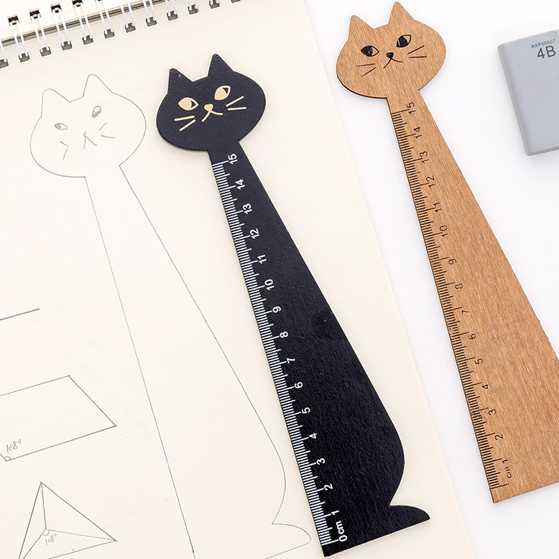 Vintage Cute Cat Design Wooden Ruler Students DIY Drawing Straight Edge Decoration Shoot Props Kawaii Cats Wood Bookmark
