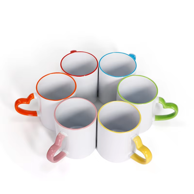 Couple Heart Handle Promotional Gifts Custom Ceramic Cups for Juice Milk Coffee