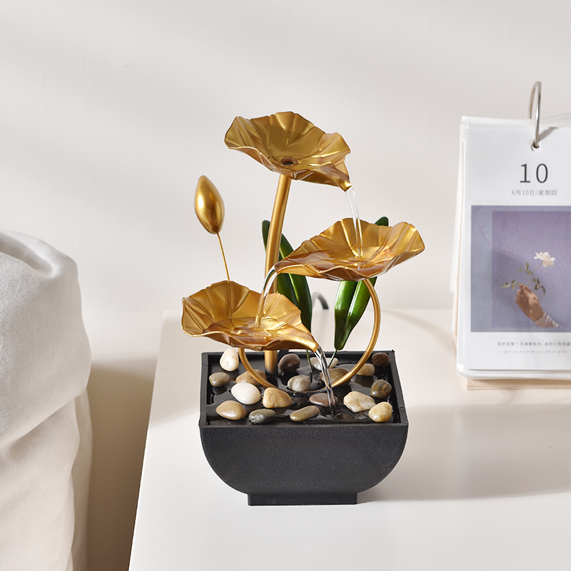 USB Powered Relaxation Metal Decorative Indoor Water Fountain Three Layers Lotus for Office Home&bedroom