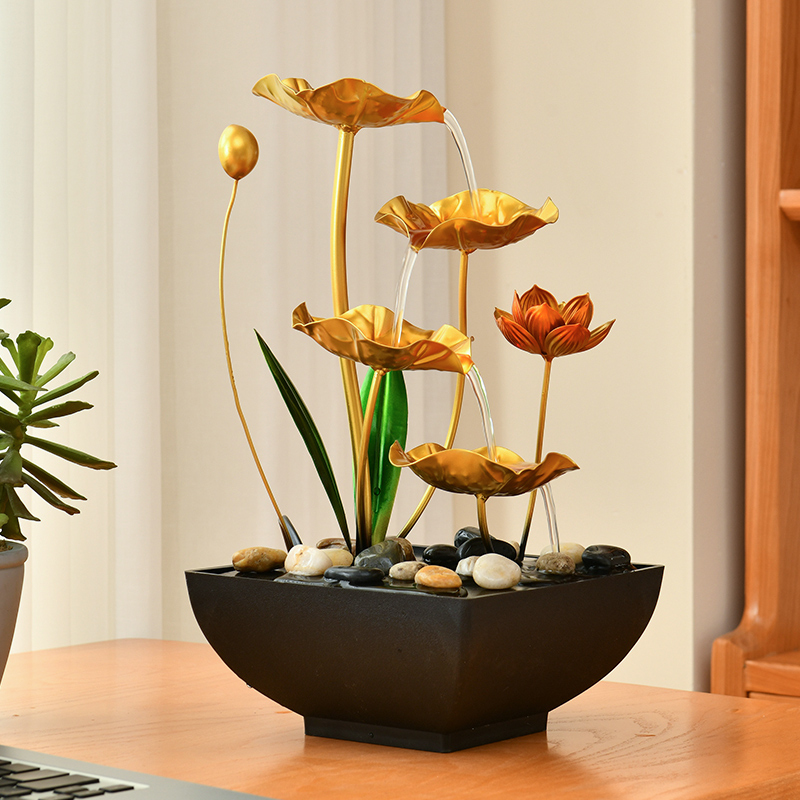 Relaxation Metal Decorative Indoor Water Fountain Lotus for Office&home