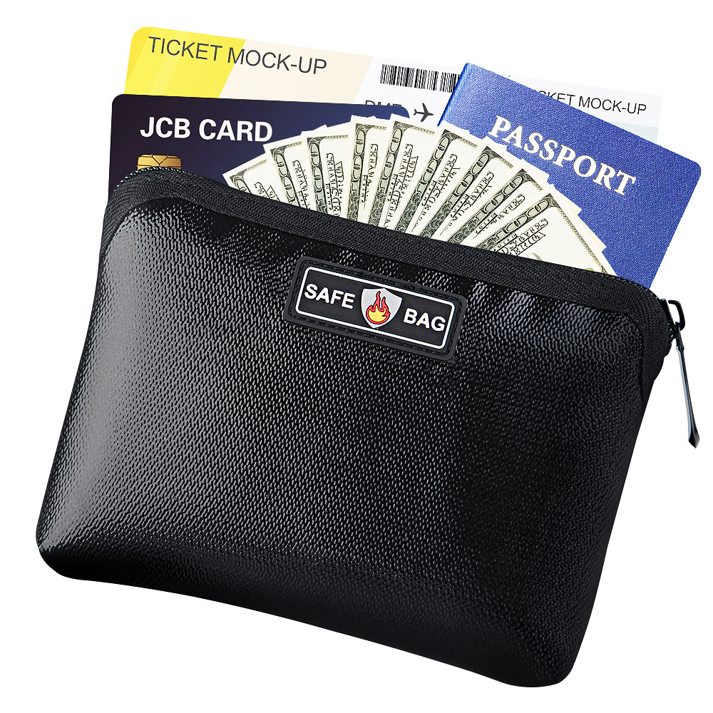 High Quality Mini Zippered Double Layer Fireproof Bag Non-Flammable Silicone Fiberglass Corrosion Resistant Cash Wallet Storage