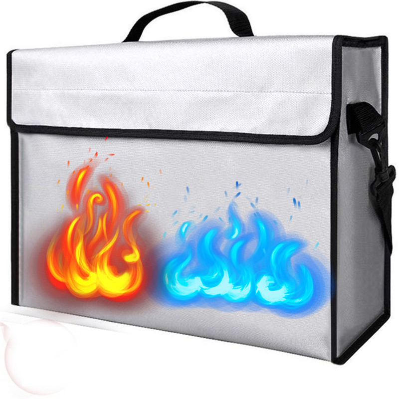 Portable Office Collapsible Bag-Case 2-Layer Reflective Strip File Organizer Fireproof Document Storage Box with Lock