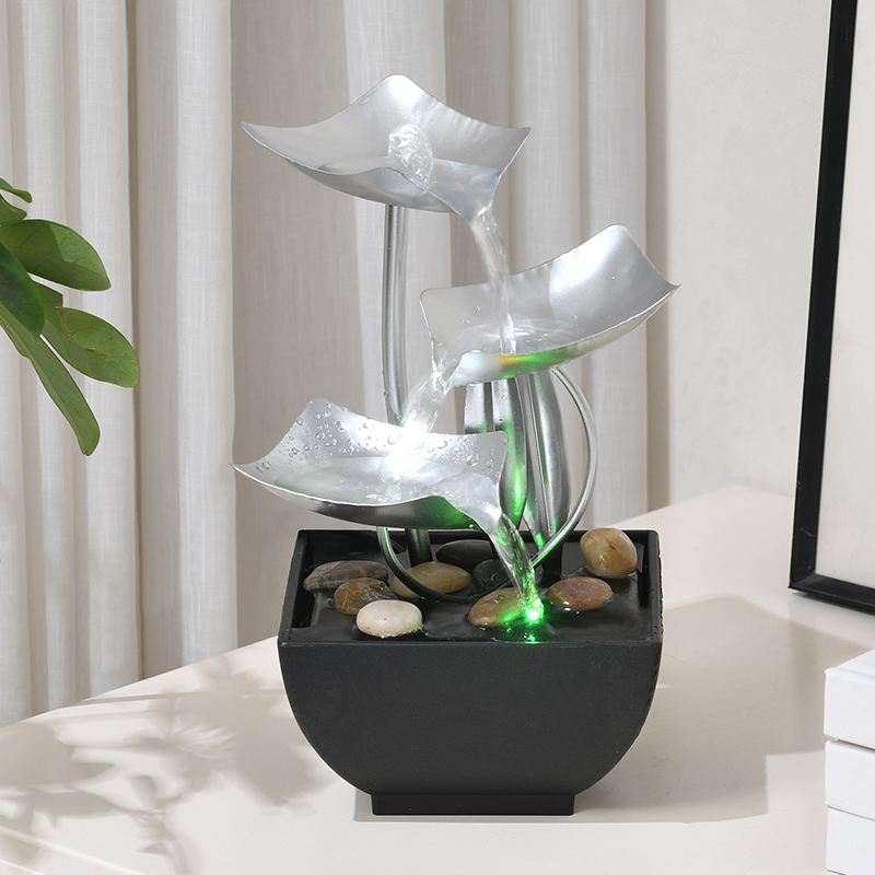 Zen Indoor Metal Fengshui Natural Tabletop Lotus Water Flow Fountain Ornaments for Office Home&bedroom