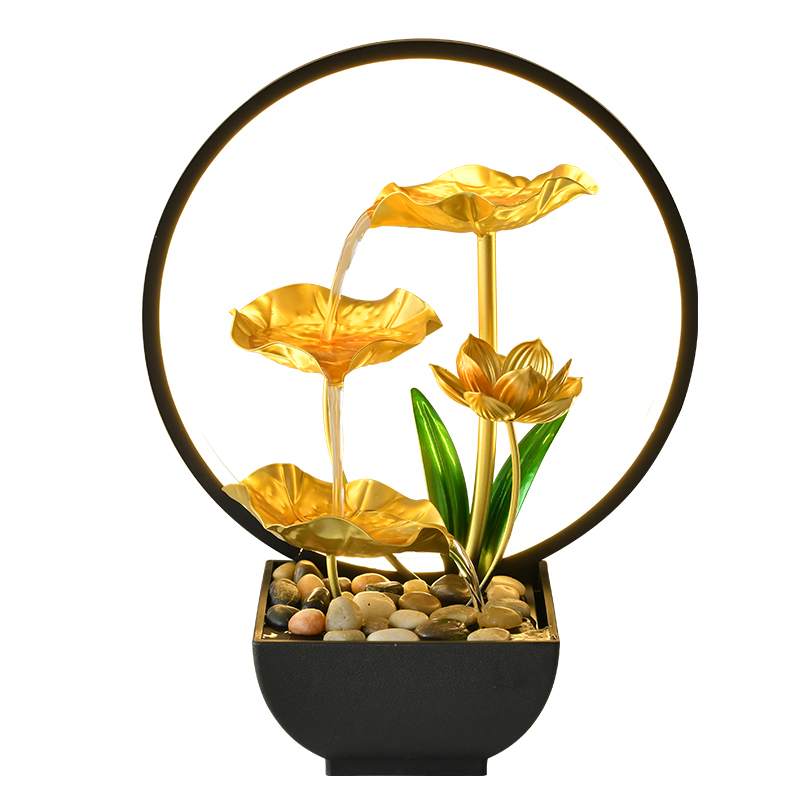 DIY Indoor LED Ring Light Natural Rocks Tabletop Water Fountain Decor for Office Home&bedroom