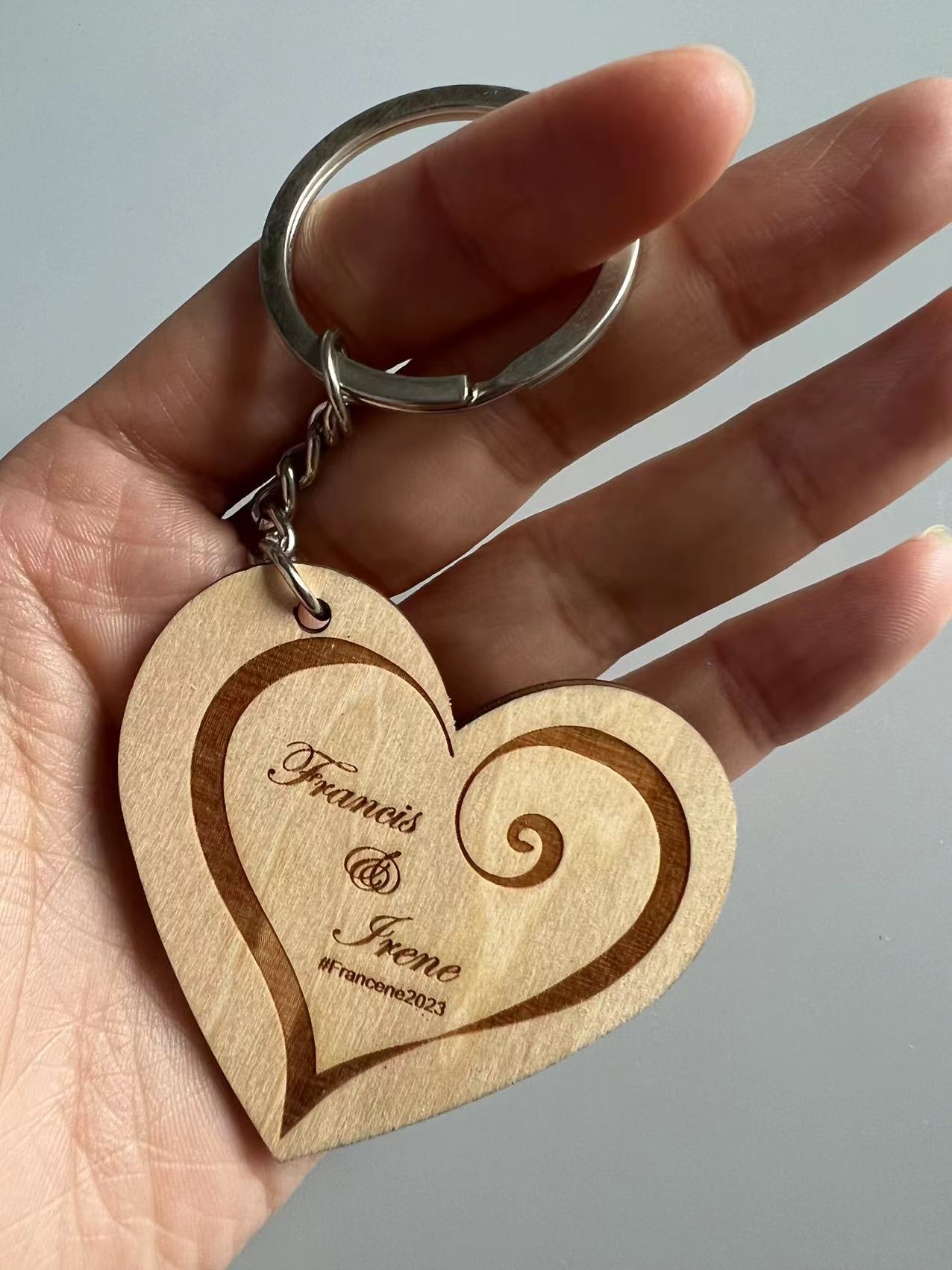 Wedding Valentine Corporate Gifts Promotional Custom Heart Wooden Keychain