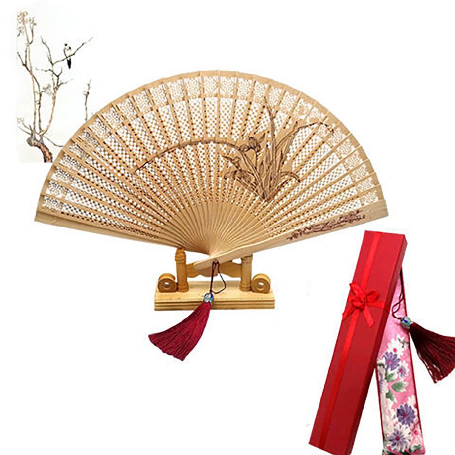 Handmade Natural High Quality Satin Fan Chinese Style Folding Fan for Wedding Hand Fan