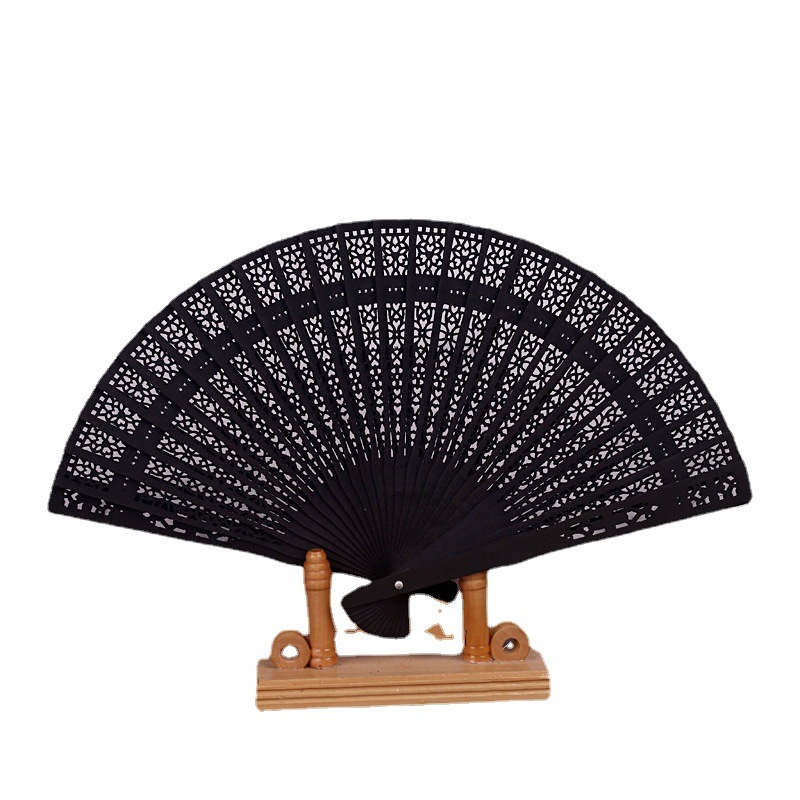 Custom Print Engrave Bamboo Handheld Fans Vintage Gift Foldable Hollow Carved 6 Inch Wooden Hand Fan