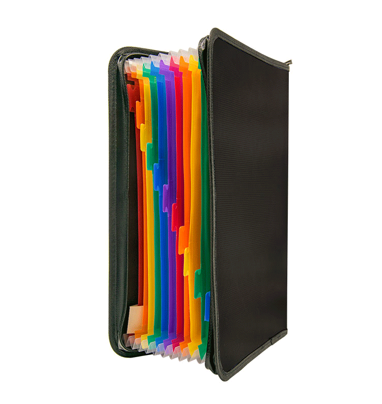 YIHUAXING Rainbow A4 Folders Black Cover Envelope Pocket With Zipper Closure 24 Pockets Expanding Cheque Clip Fire Folder