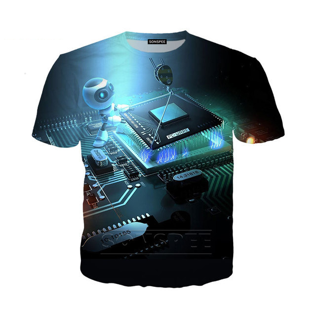  3D Printing Electronic Chip Men's T-shirt Summer Creative Breathable Fitness Street Oversized T-shirt