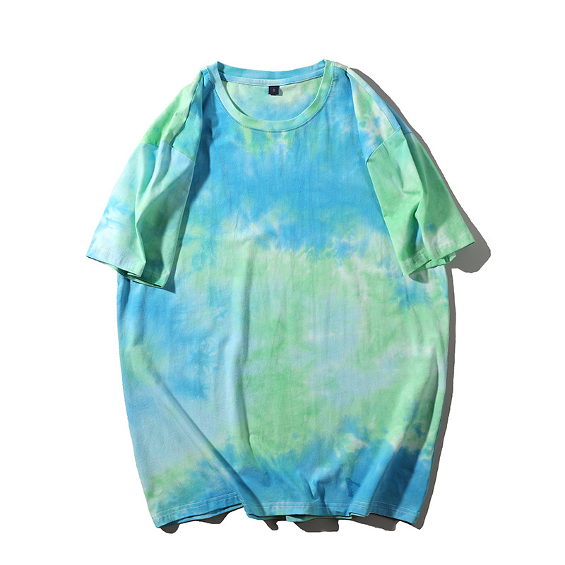 Custom Logo Shirts Summer Colorful Tops Gradient Short Sleeve T-shirts Tie Dye T Shirt
