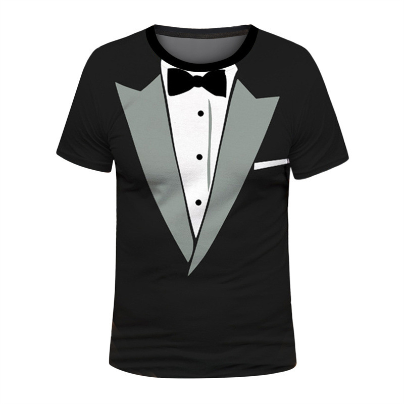 3d Printed Fake Suit Tie Tuxedo Mens Short Sleeve Casual Tops T-Shirt
