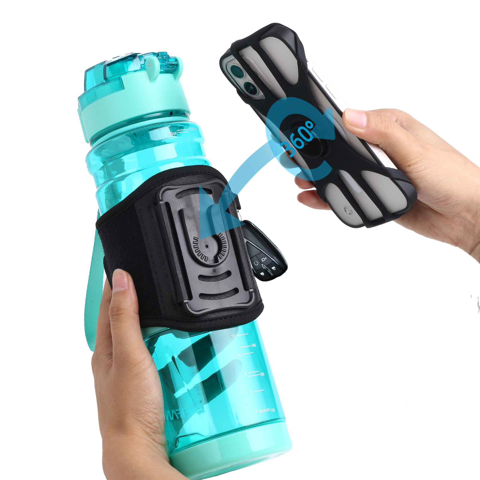 Free Hand Gym Sport Promotional Custom Plastic Water Bottle with Magnetic Phone Holder