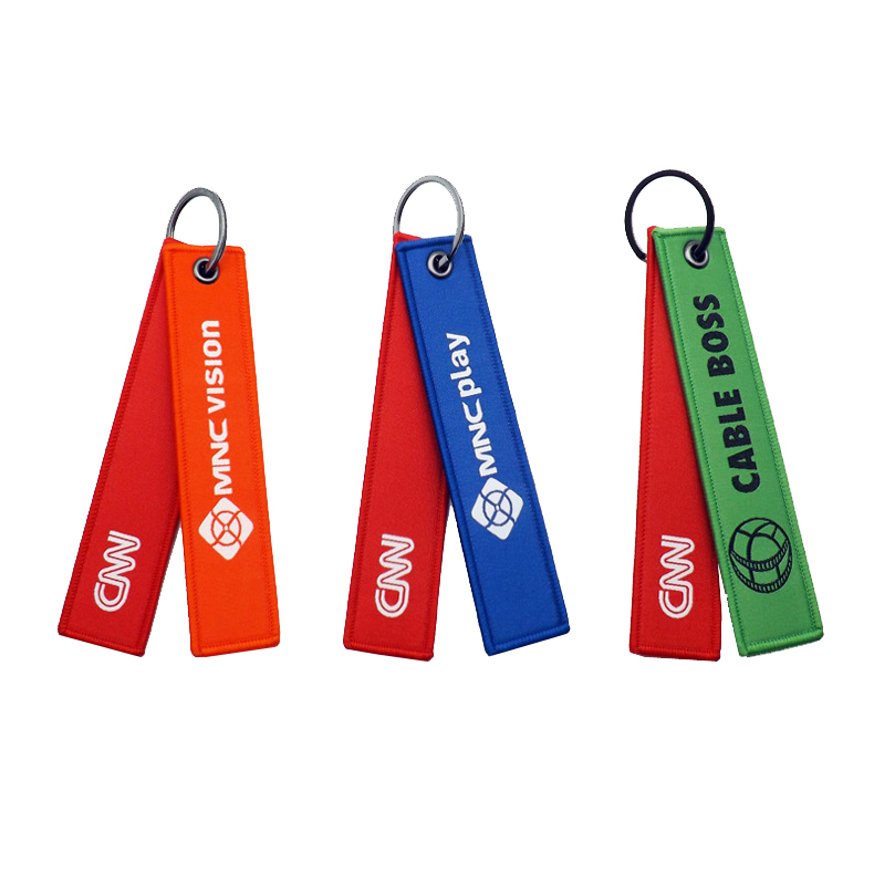 Polyester Flight Key Brand LOGO Print Promotional Woven Label Keychains