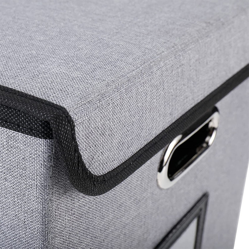 Modern Design Foldable Linen File Document Storage Box with Lid Office File Organization Desktop Storage Cabinet