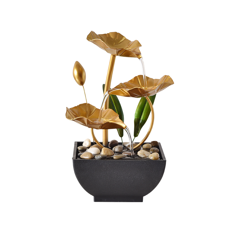 USB Powered Relaxation Metal Decorative Indoor Water Fountain Three Layers Lotus for Office Home&bedroom