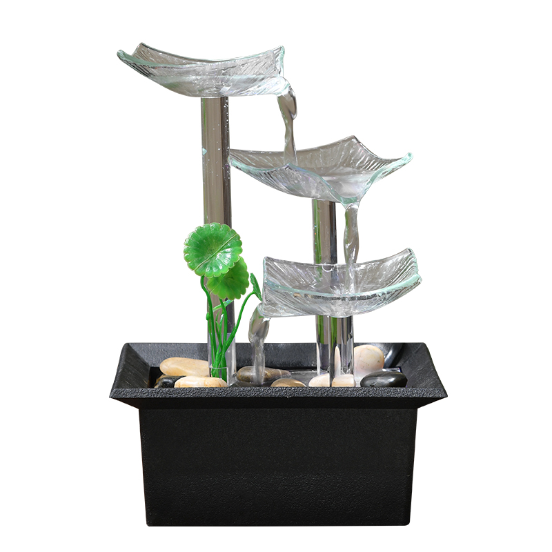 Desktop Decoration Fengshui Natural Tabletop Lotus Waterfall Glass Fountain Ornaments for Office Home&bedroom