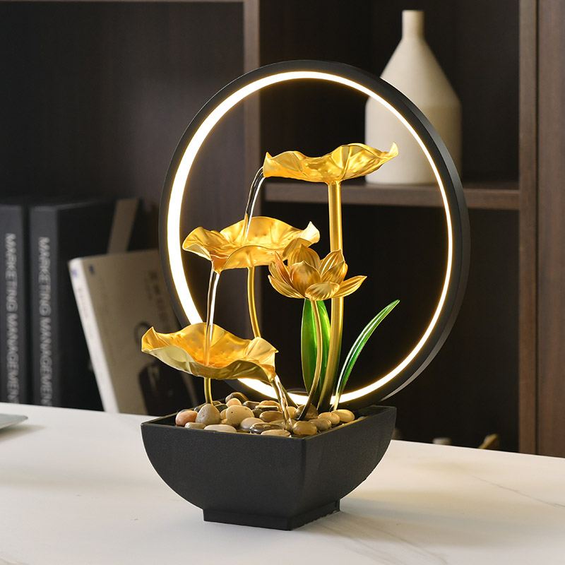 DIY Indoor LED Ring Light Natural Rocks Tabletop Water Fountain Decor for Office Home&bedroom