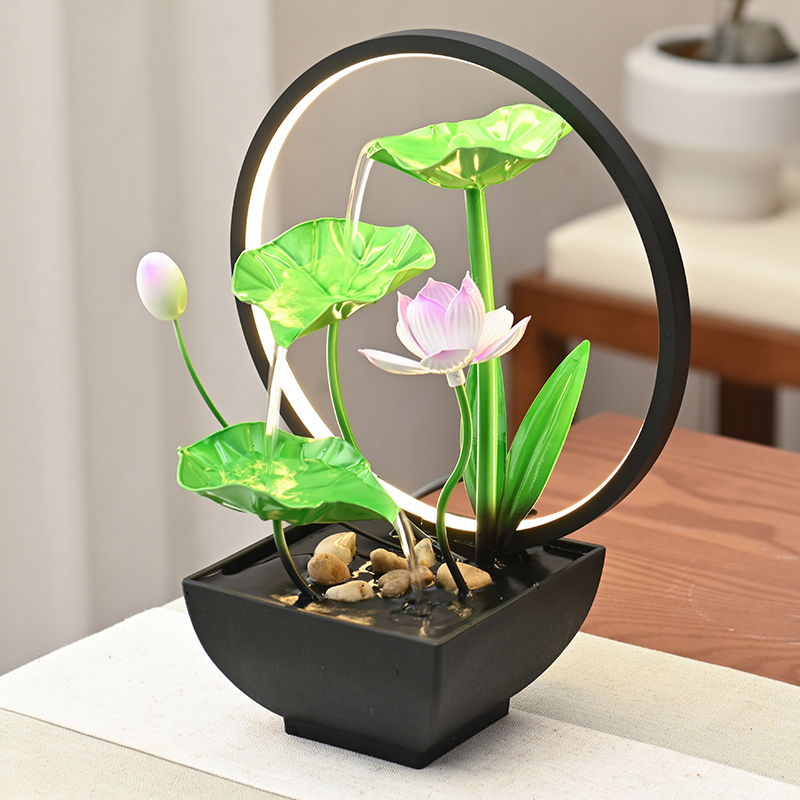 Indoor Decoration LED Ring Light Natural Rocks Tabletop Water Fountain for Office Home&bedroom