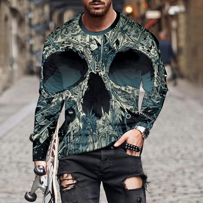 Sublimation Printed Sweatshirt for Men Skulls and Roses Outdoor Custom Hot Selling Street Fashion Wear Sweatshirt