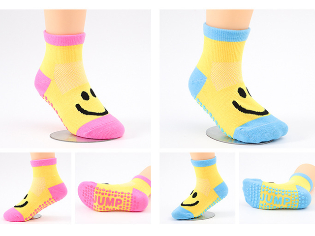 Cute Smile Breathable Custom Cotton Anti-Slip Socks Baby Trampoline Socks for Kids