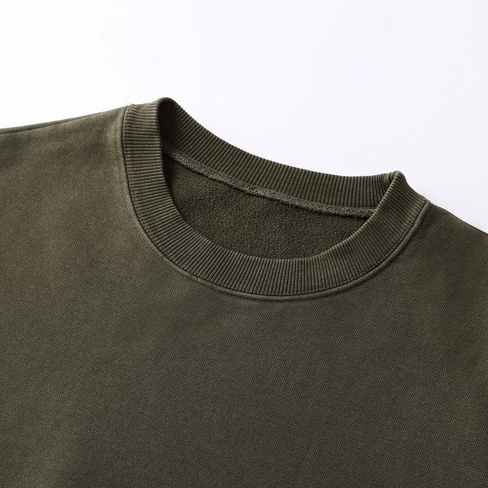 500g Cotton Washed Vintage Side-pocket Crewneck Drop Shoulder Retro Wax-dyed Oversized Sweatshirt
