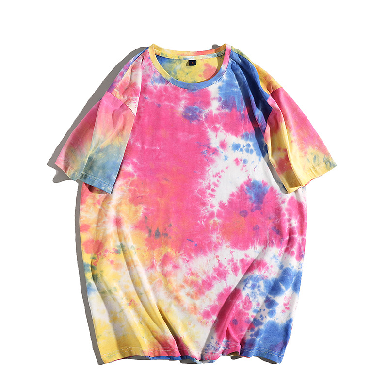 Custom Logo Shirts Summer Colorful Tops Gradient Short Sleeve T-shirts Tie Dye T Shirt