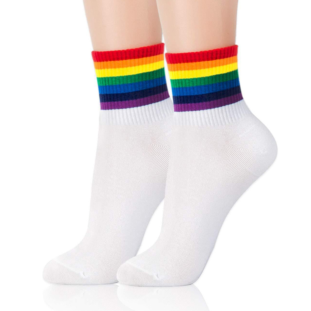 Custom Socks logo Rainbow Womens Crew Socks Pride Lesbian Gay Bisexual Trans Drag Queen Socks