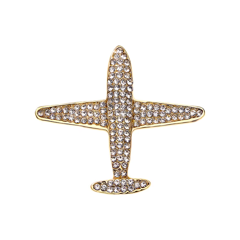 Luxury Promotional Clothing Accessories Promotional Customizable Airplane Crystal Collar Brooch Pin for Men