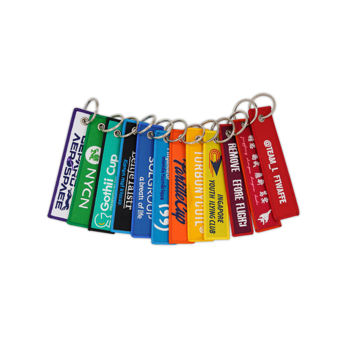 Polyester Flight Key Brand LOGO Print Promotional Woven Label Keychains