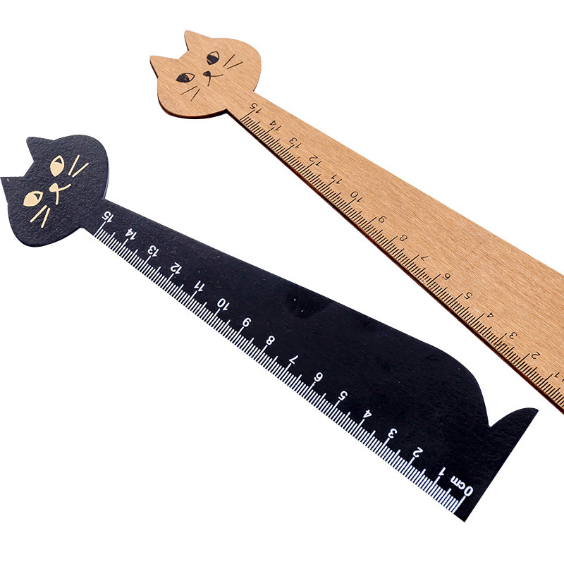 Vintage Cute Cat Design Wooden Ruler Students DIY Drawing Straight Edge Decoration Shoot Props Kawaii Cats Wood Bookmark