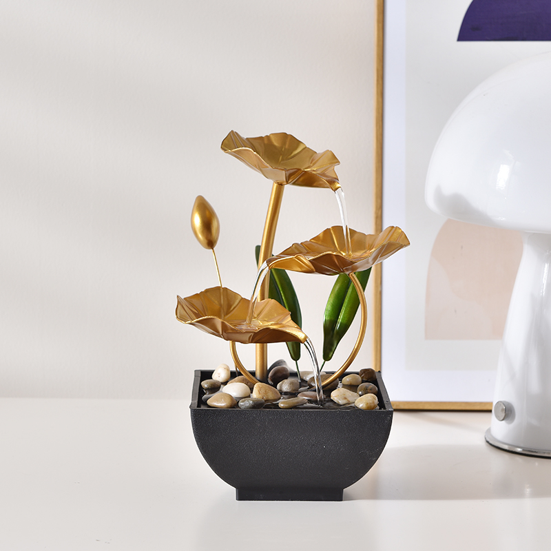 USB Powered Relaxation Metal Decorative Indoor Water Fountain Three Layers Lotus for Office Home&bedroom