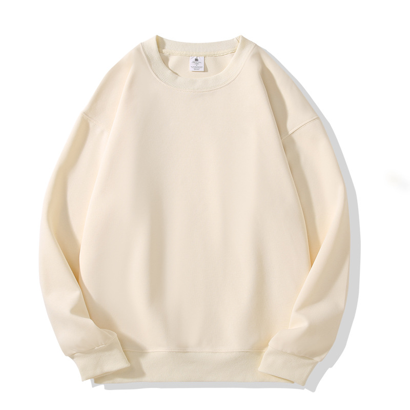 320g Spring/Autumn Drop Shoulder Crewneck Sweatshirt Plain Solid Color Smooth Cotton Minimalist Unisex Long Sleeve Pullover