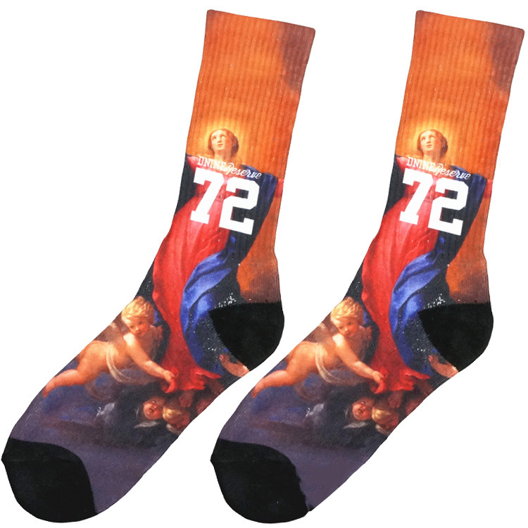 Fancy Fashion Breathable Sport Promotional Gifts Custom Digital Printing Cotton Running Socks Crew Socks