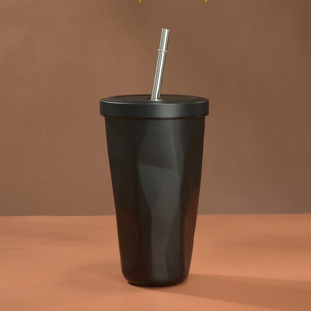 Cross-border Double-layer Irregular Diamond Stainless Steel Seamless Inner Vacuum Insulated Tumbler with Straw