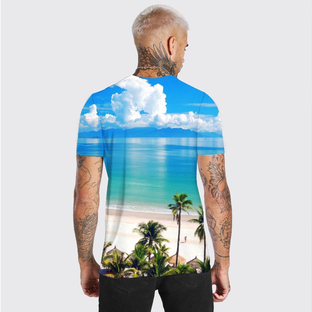 Custom Wholesale Beach Vibe 100% Polyester Men's Quick Drying Sports Full Body Printed Outdoor Sports T-shirt