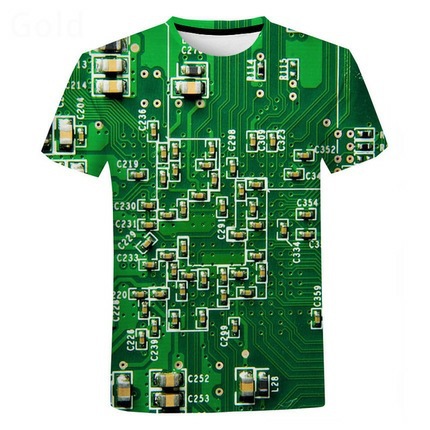  3D Printing Electronic Chip Men's T-shirt Summer Creative Breathable Fitness Street Oversized T-shirt