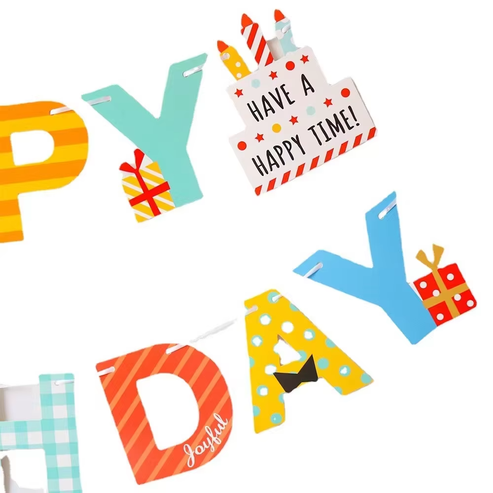 Happy Birthday Decor Custom Promotional Festival Paper Bunting Flags