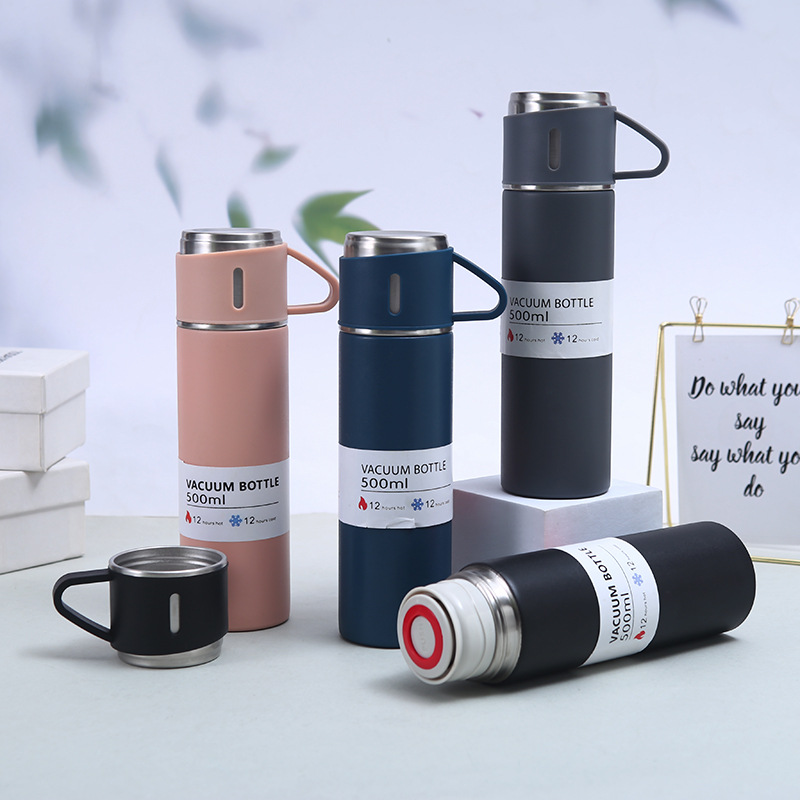 Portable Corporate Gift Luxury Custom LOGO Stainless Steel Vacuum Water Bottle with Cup