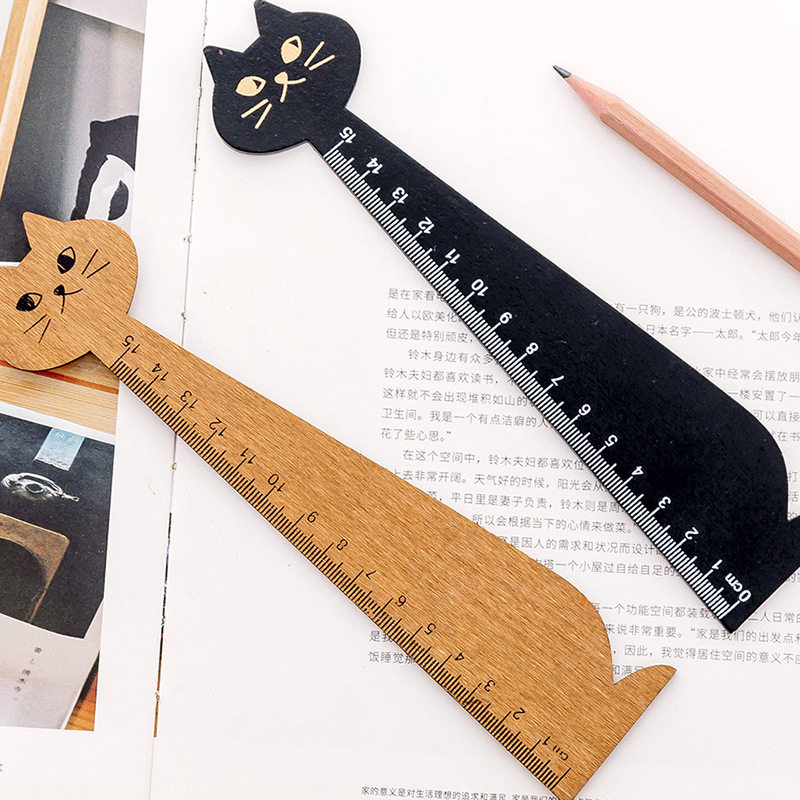 Vintage Cute Cat Design Wooden Ruler Students DIY Drawing Straight Edge Decoration Shoot Props Kawaii Cats Wood Bookmark
