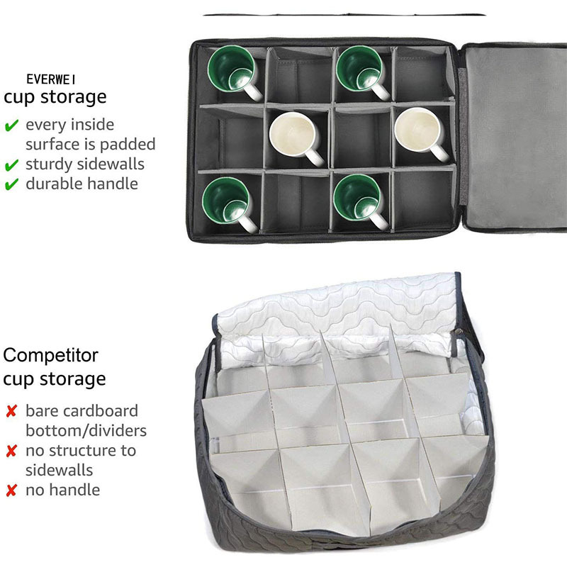 Mugs & Cups Storage Stackable Dinnerware Containers with Felt Dividers for Dishes