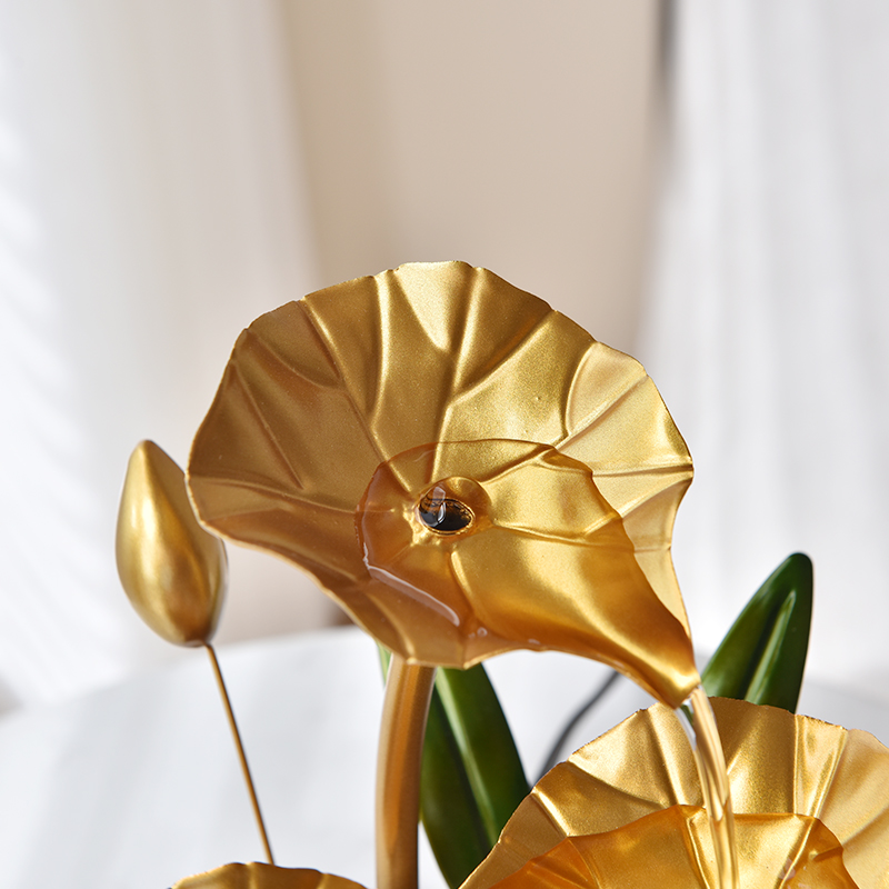 USB Powered Relaxation Metal Decorative Indoor Water Fountain Three Layers Lotus for Office Home&bedroom