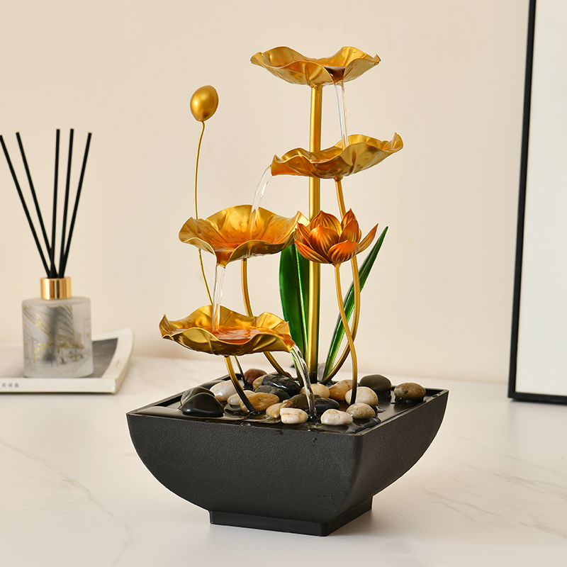 Relaxation Metal Decorative Indoor Water Fountain Lotus for Office&home