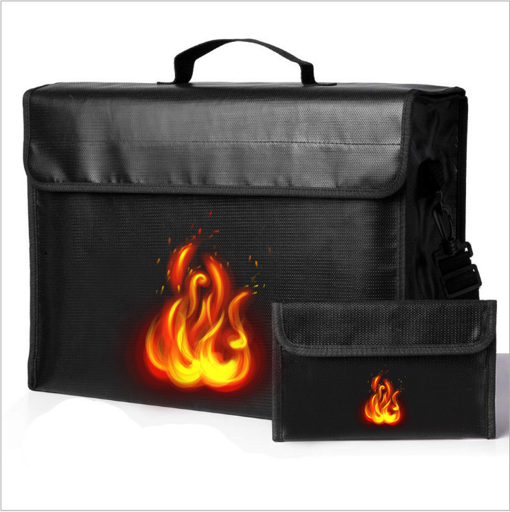 Portable Office Collapsible Bag-Case 2-Layer Reflective Strip File Organizer Fireproof Document Storage Box with Lock