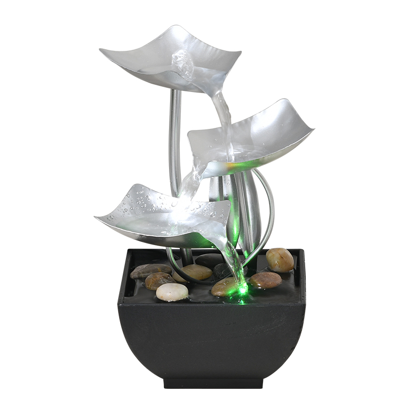 Zen Indoor Metal Fengshui Natural Tabletop Lotus Water Flow Fountain Ornaments for Office Home&bedroom