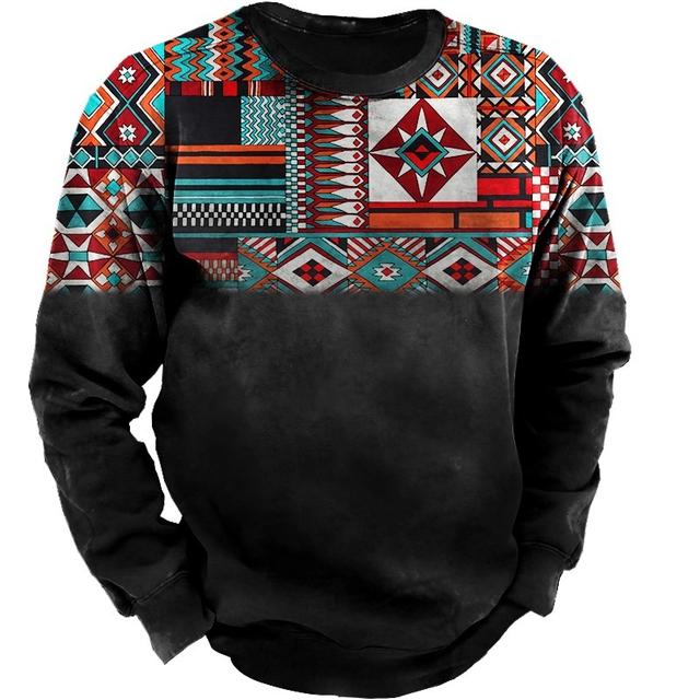Long Sleeve Street Wear Oversize Aztec Traditional Pattern T-shirt