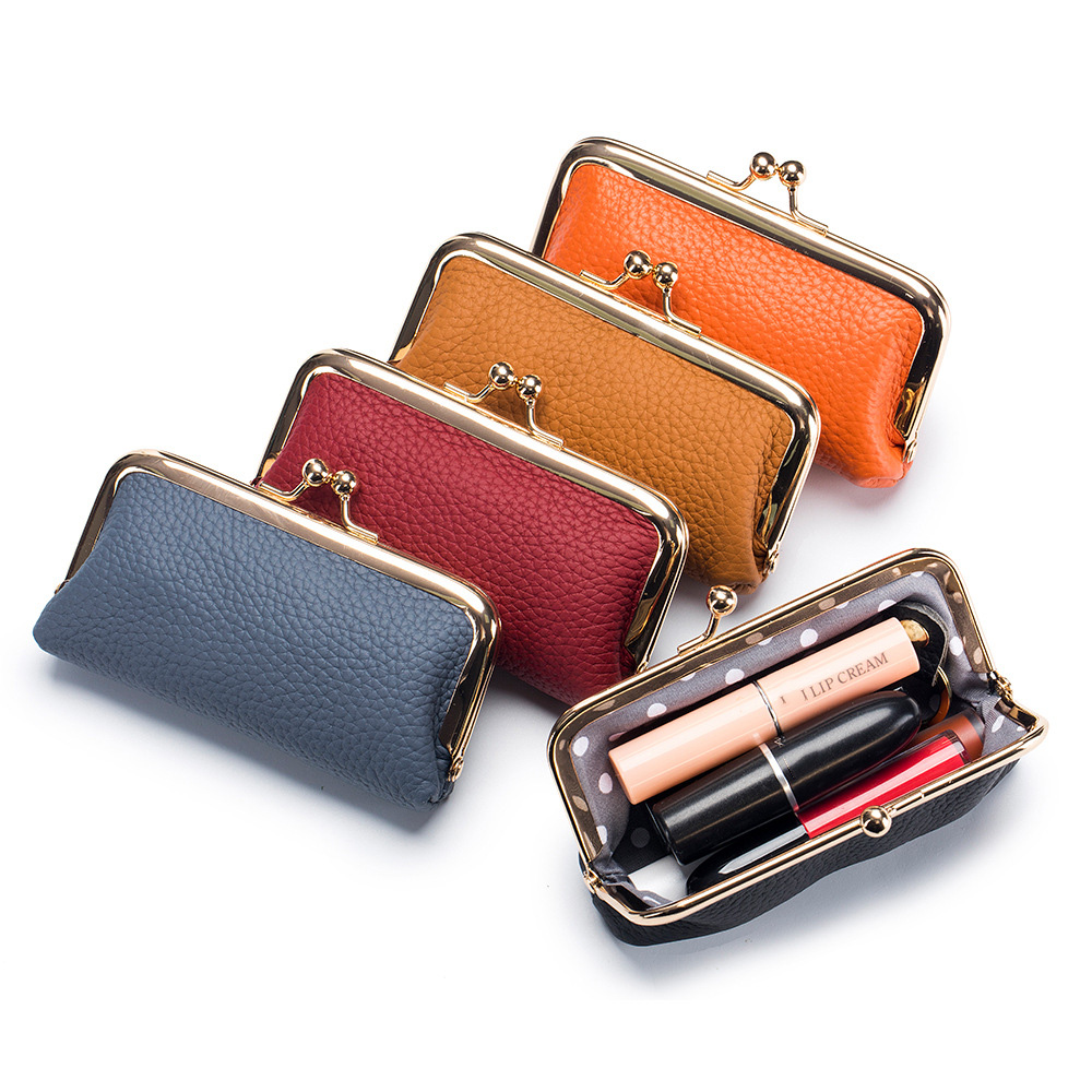 Mini Leather Red Envelope with Mirror Cowhide Makeup Bag Jewelry Box Coin Bag