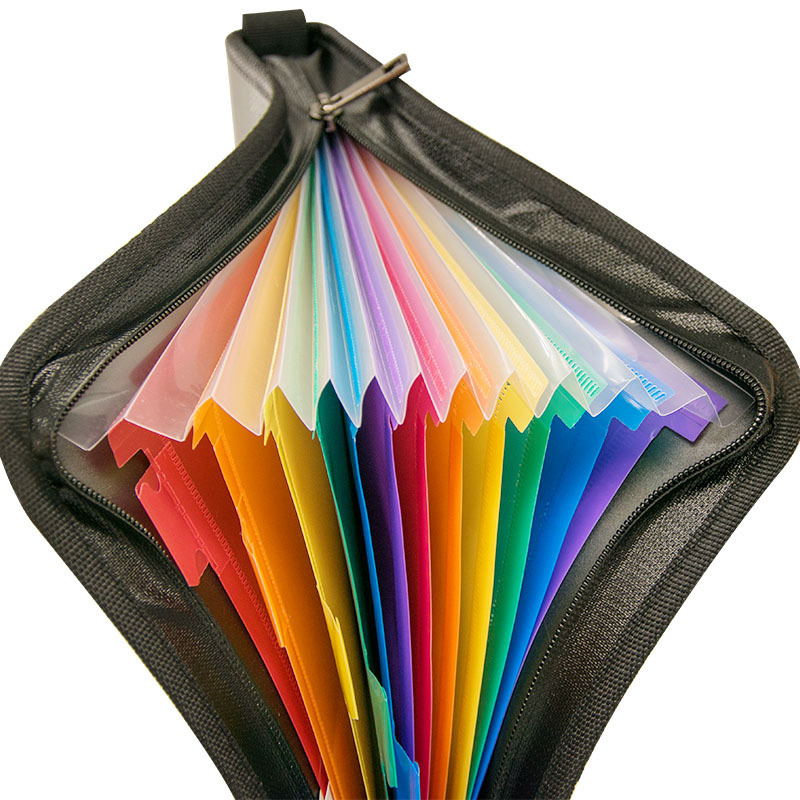 YIHUAXING Rainbow A4 Folders Black Cover Envelope Pocket With Zipper Closure 24 Pockets Expanding Cheque Clip Fire Folder