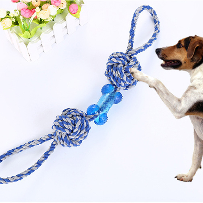 Big Dog Toy Rope Ball with TPR Bone Toy Interactive Rope Pet Toy